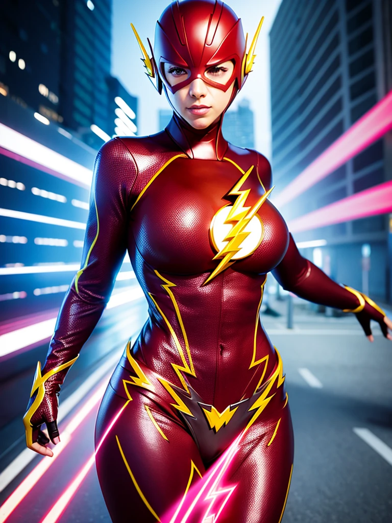 ((Flash woman)) , big breasts , medium hips, (( ultra realistic )), TM Ninja white,Icons, vibrant colors, vector style, digital art, 4k, intricate details, Mesmerizing, professionally made, Beautiful vector Illustration, 12k resolution, ..3d, all characters full-length detailed, ((highly detailed)), ((vibrant)),((Ultra high quality)), ((hyperrealism)), ((photorealism)), [ octan render], in the city, many cars (realistic)