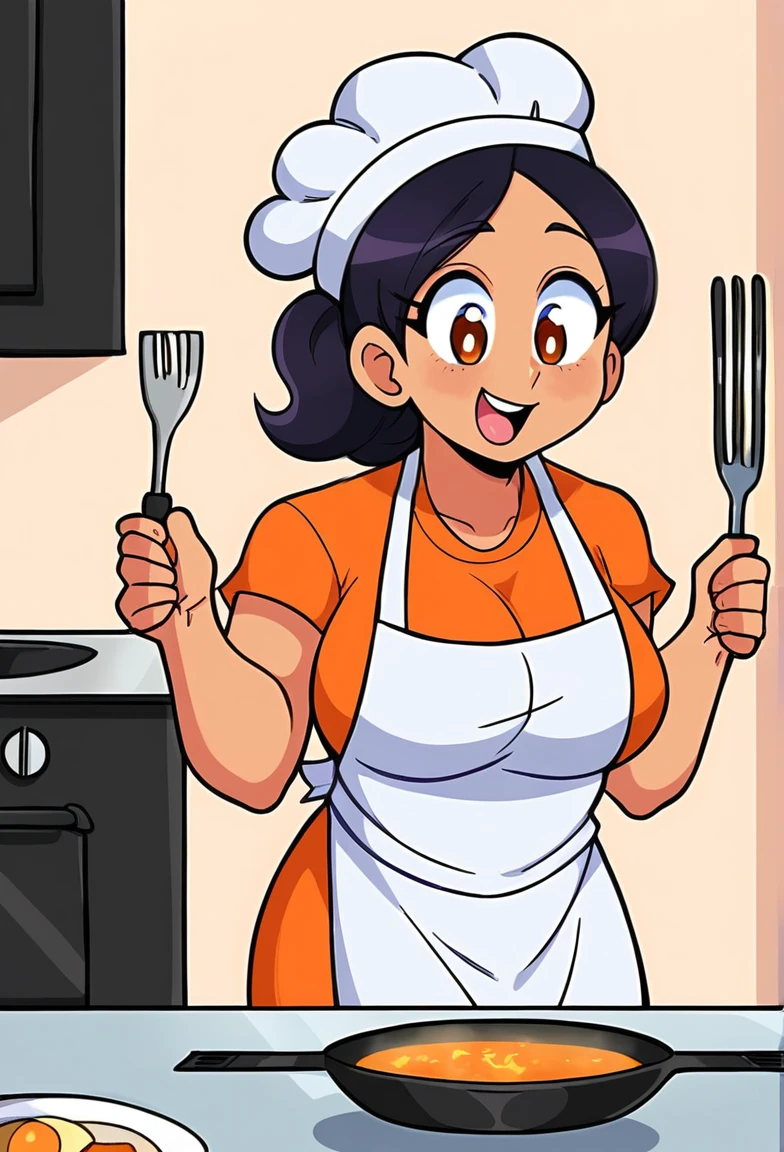sexy chef woman large cooking