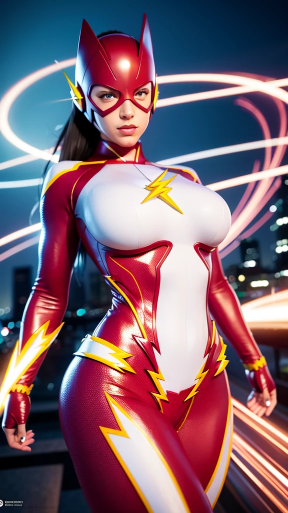 ((Flash woman)) , big breasts , medium hips, (( ultra realistic )), TM Ninja white,Icons, vibrant colors, vector style, digital art, 4k, intricate details, Mesmerizing, professionally made, Beautiful vector Illustration, 12k resolution, ..3d, all characters full-length detailed, ((highly detailed)), ((vibrant)),((Ultra high quality)), ((hyperrealism)), ((photorealism)), [ octan render], in the city, many cars (realistic)