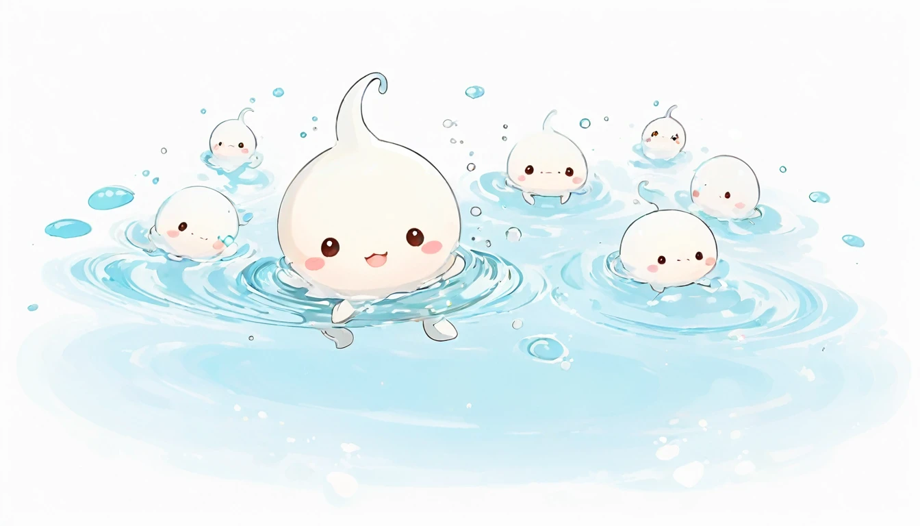 White background、Personified sperm、Deformation、cute、Swimming in the same direction