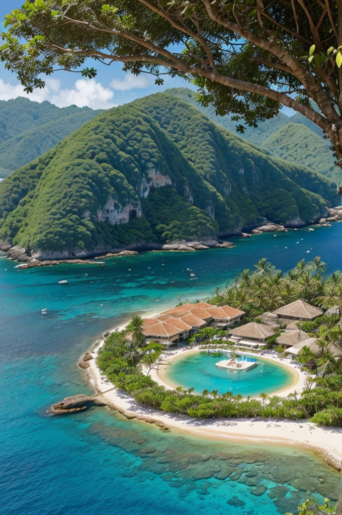 ((best quality)), ((masterpiece)), (detailed),
Culturia is a crescent-shaped island, where pristine beaches meet verdant rainforests. Colorful flags flutter in the gentle breeze, welcoming visitors from around the world. Villages nestled amidst the palm trees showcase the island's rich heritage, with traditional dance performances and open-air museums. Hikers can explore ancient ruins hidden within the rainforest, while snorkelers can marvel at the vibrant coral reefs teeming with marine life. Culturia offers the perfect blend of relaxation, cultural immersion, and adventure, making it a truly enchanting vacation destination. Little bit cartoones