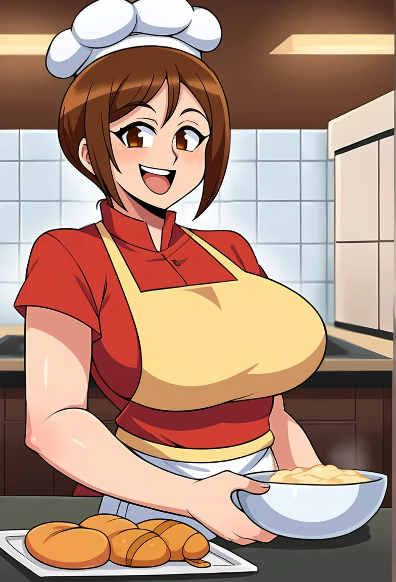 busty chef woman so happy