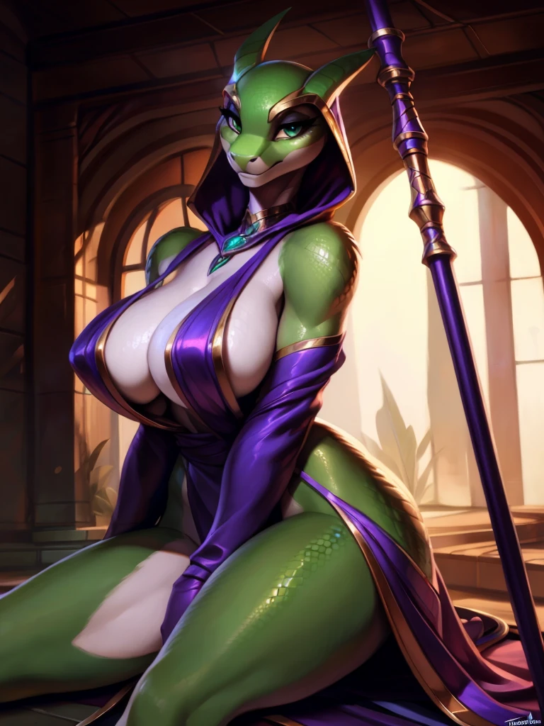 Uploaded on e621, by Pixelsketcher, by Bayard Wu, by Thomas Benjamin Kennington , by Einshelm, solo anthro, BREAK, snake, green snake, sweet look, (detailed Bonifasko lighting), (detailed scales), (detailed skin), green Cobra, (cinematic lighting), ((detailed background)), [explict content], [sharp focus], (questionable content), (shaded), (masterpiece), medium scales breasts, breasts, furry colorful cobra, furry Art, Commission for High Res, anthro Art, Sakimichan beautiful, masterpiece, medium breasts, best quality, detailed image, bright colors, detailed face, perfect lighting, perfect shadows, perfect eyes, cobra eyes, flawless face, big breasts, cobra, scales, snake nose, large long muzzle, green scales, cute face, thin, half-closed eyes, 1girl, solo, (masterpiece), (best quality), detailed scales, ray tracing, good lighting, scales, anthro, showing breasts, looking at viewer, seductive look, bare shoulders, priestess robe, long robe, mage staff