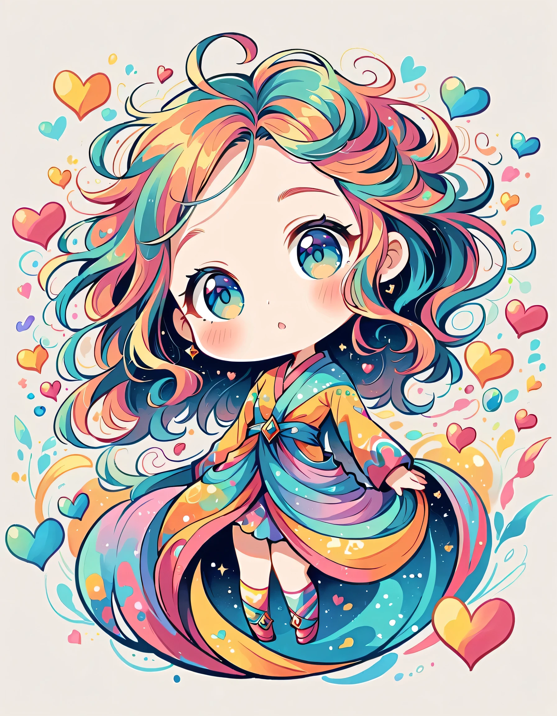 Seizo Watase style, Simple Line Initialism，Abstract art，Urban Background, colorful hearts ,(((The most beautiful girl of all time))), (((chibi))), 