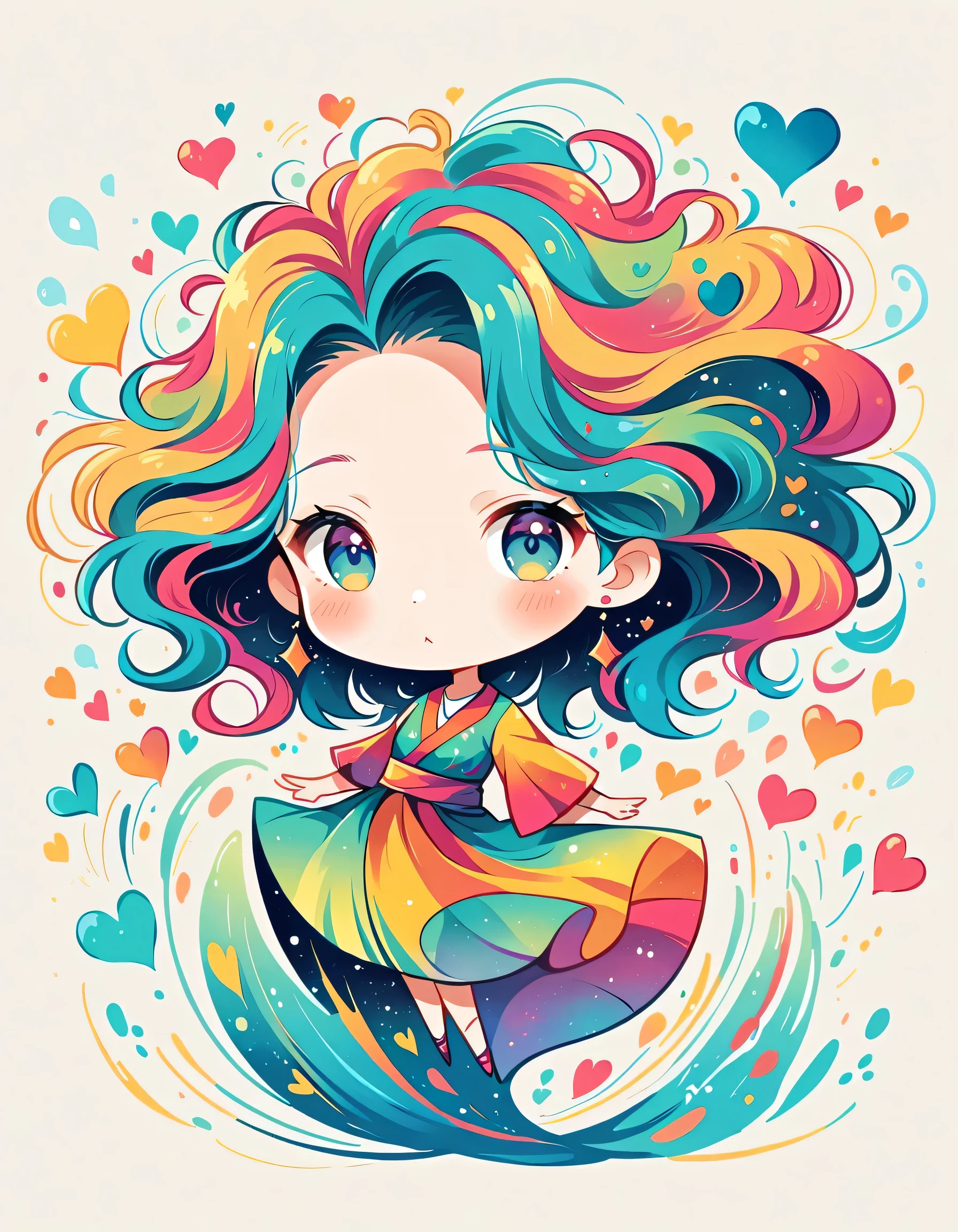 Seizo Watase style, Simple Line Initialism，Abstract art，Urban Background, colorful hearts ,(((The most beautiful girl of all time))), (((chibi))), 