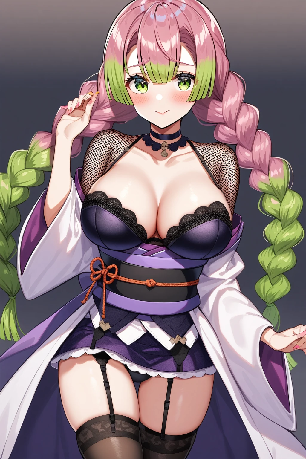  Mitsuri Kanroji, kimono, e Cup breast, Mesh, lace, garter belt, mini skirt, choker