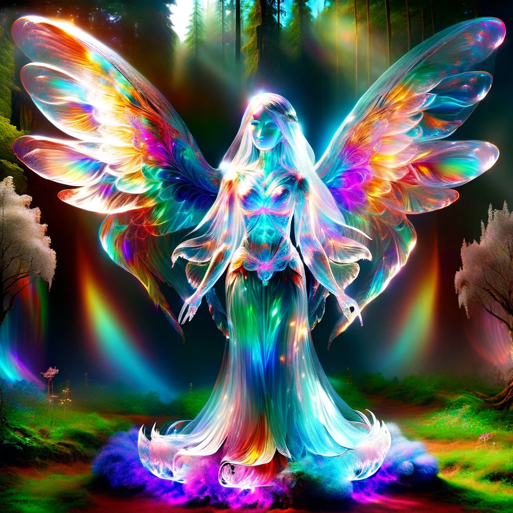 hyper detailed masterpiece, dynamic, awesome quality,DonMSp3ctr4lXL,transluscent pari, Ethereal and graceful beings,  beautiful winged women, nature and magic,  purity, enchantment, healing powers, benevolent, zestful,3d graphics 