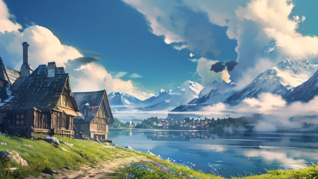A futuristic city with flying cars and holographic displays, connected by spiral bridges over an ethereal ocean. The sky is a clear blue, and the buildings have metallic textures. In one corner of the scene, there is a large floating structure resembling the torus symbol, glowing in shades of a white to light blue gradient. A drone flies above it, capturing its majestic presence against the backdrop of the dlistant planet. --s 750 --v 6.0