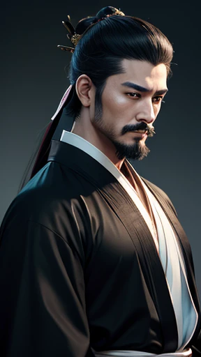 Oriental、Men in ancient Chinese costumes、ancient chinese hairstyle male、Various generals from the Romance of the Three Kingdoms、Highest quality、masterpiece、Ultra-high resolution、(Realistic:1.4)、Game Poster、Crisp and beautiful image quality、Black clothes、Handsome、White Robe、{Nose beard}、Nightcap、
