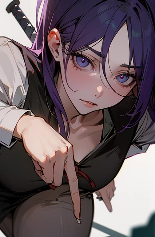 Cool women、sexy、Center of chest、Rize from Chainsaw Man、beauty、Yandere、Sword in hand、Face close-up、Insanity、