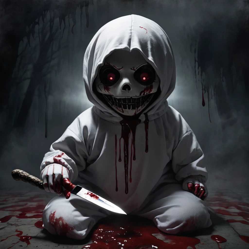 (knitted toy voodoo doll:1.8), (in Ghostface mask from Scream:1.5), holding a small, bloody knife, horror atmosphere, best quality, masterpiece, detailed soft oil painting, detailed background, dramatic cinematic lighting, soft edge lighting, professional, dramatic lighting, hard edge lighting, ultra quality, 4k, masterpiece, best quality, 8k, ultra high definition, high resolution, extremely detailed