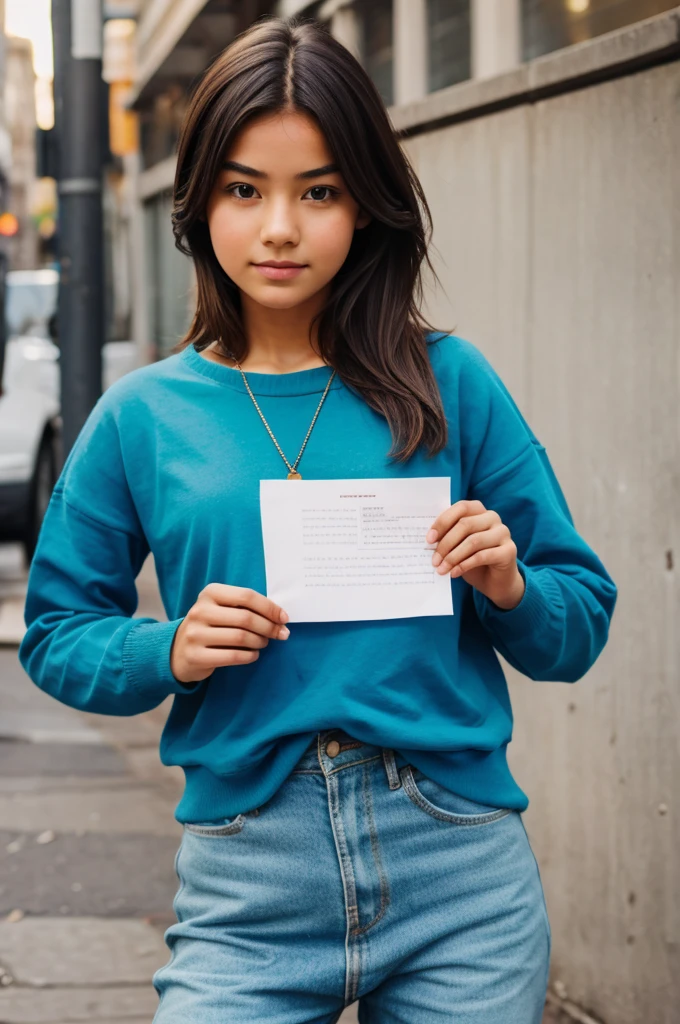 A girl holding paper,on the paper wrote 'Timewall'