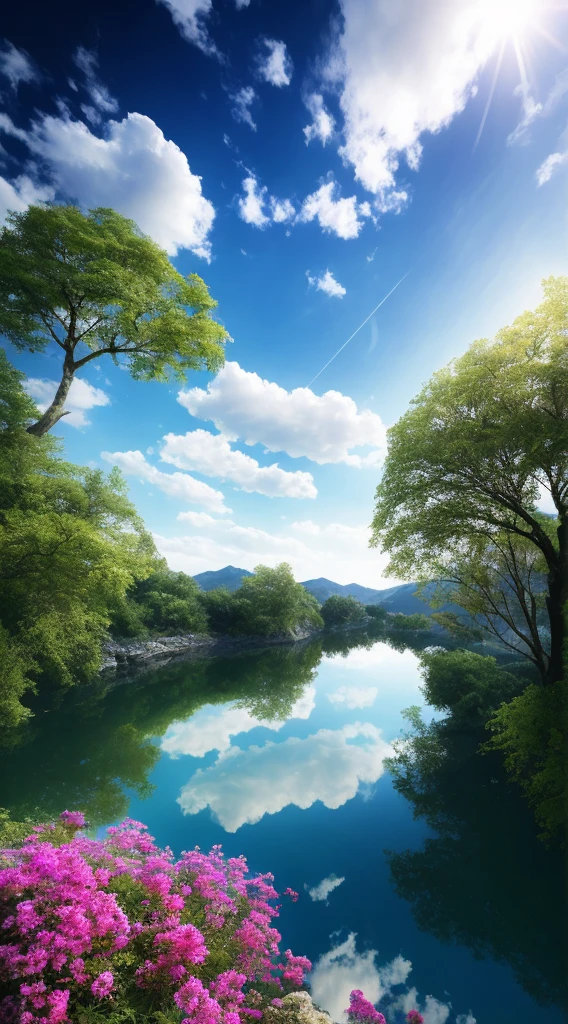 tmasterpiece，Best quality at best，high qulity，the Extremely Detailed CG Unity 8K Wallpapers，scenecy，exteriors，Skysky，​​clouds，daysies，flying birdont，scenecy，Eau，The tree，blue-sky，waterfallr，precipice，naturey，Chinese style buildings，lakes，rios，Cloudy sky，award winning photography，Background bokeh，depth of fields，HDR，blooms，color difference，Reality，The is very detailed，Trends on Artstation，Trends on CGSociety，iintricate，high detal，dramaticidjourney art