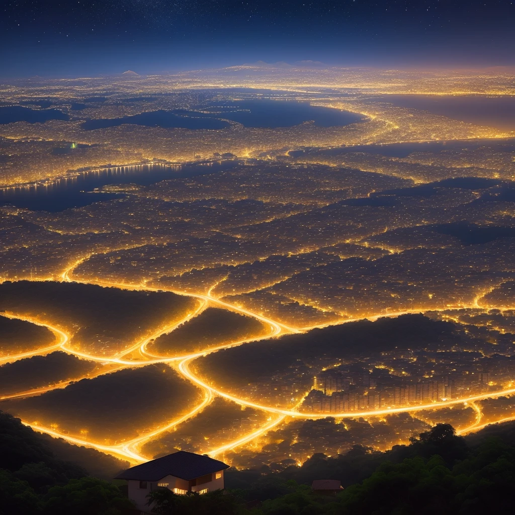 Uma paisagem a noite chuvosa , uma pessoa orando