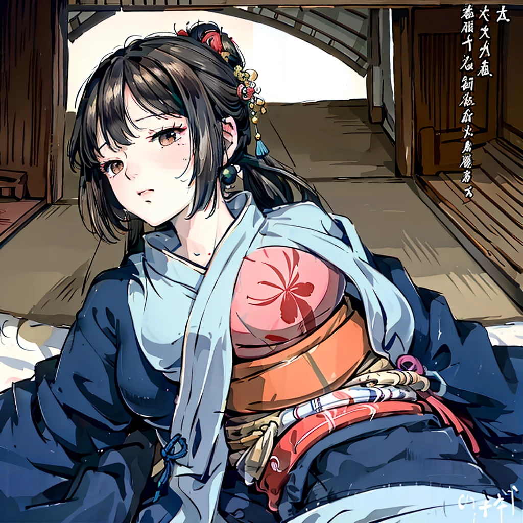 masterpiece, Highest quality, Highest quality, masterpiece, High resolution, concentrated,Japan,Japanese,Japan,Japanese style,Waka,Chihayafuru,words,vocabulary,Sleep,Sleep学習,Twelve-layered kimono,