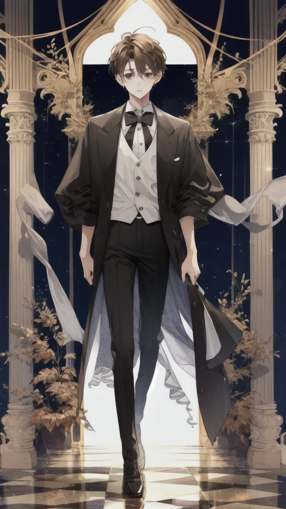 1boy, idol, short hair, brown hair, brown eyes, full body,