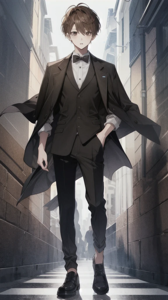 1boy, idol, short hair, brown hair, brown eyes, full body,
