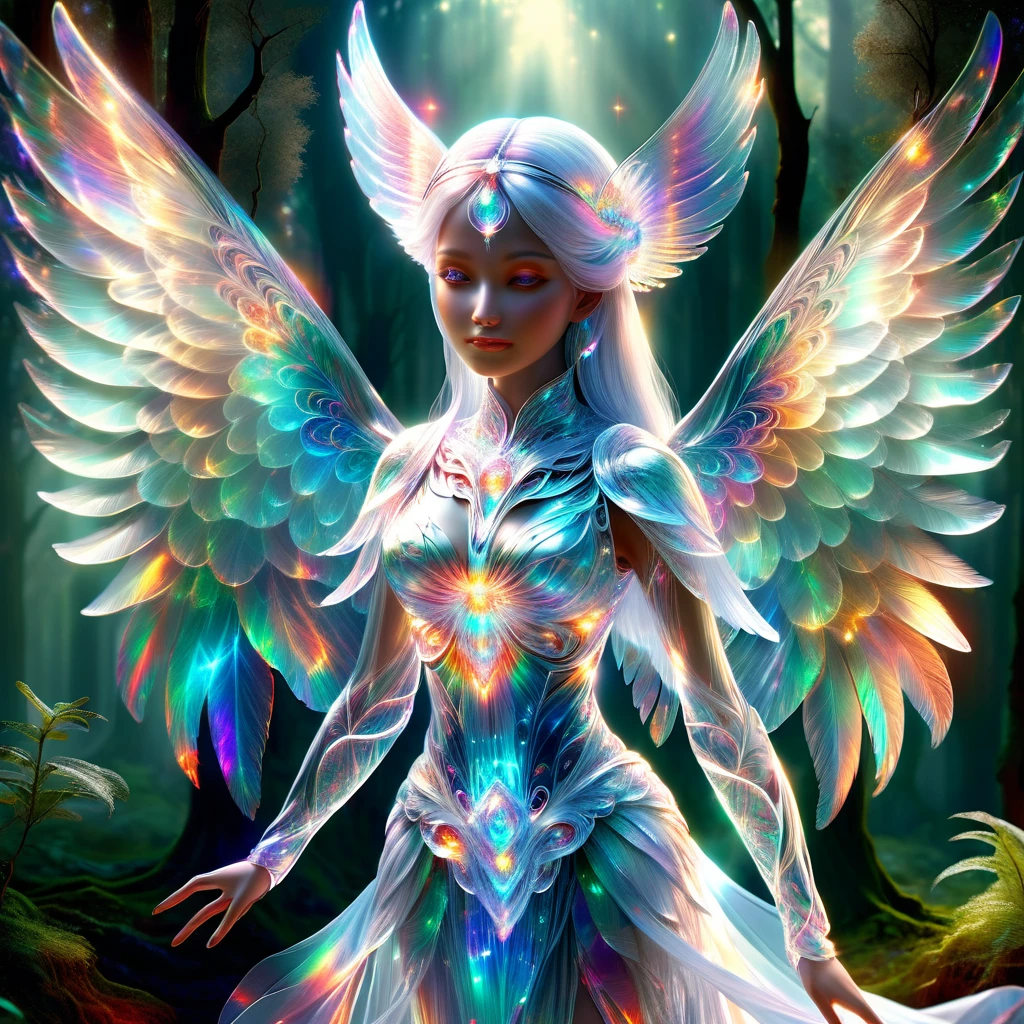 hyper detailed masterpiece, dynamic, awesome quality,DonMSp3ctr4lXL,transluscent pari, Ethereal and graceful beings, beautiful winged women, nature and magic, purity, enchantment, healing powers, benevolent, zestful,3d graphics