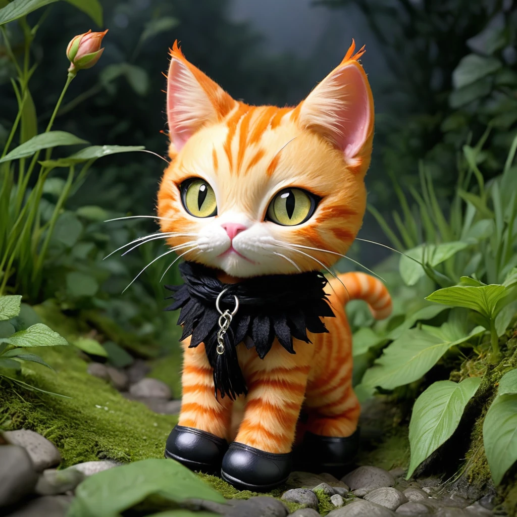 (knitted toy voodoo doll: 1.8), (ginger cat in boots: 1.5), big eyes like the cat from Shrek, best quality, masterpiece, detailed soft oil painting, detailed background, dramatic cinematic lighting, soft edge lighting, professional, dramatic lighting, hard edge lighting, ultra quality, 4k, masterpiece, best quality, 8k, ultra high definition, high resolution, extremely detailed