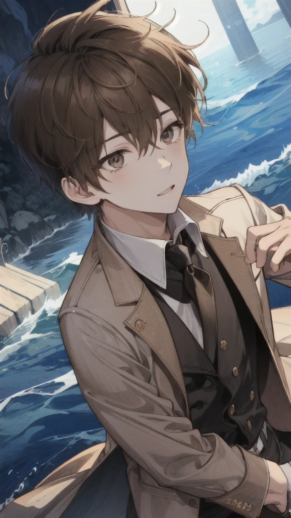 1boy, idol, short hair, brown hair, brown eyes,