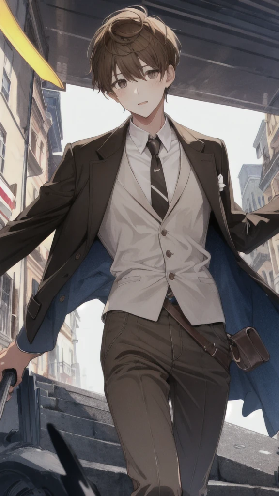 1boy, idol, short hair, brown hair, brown eyes,