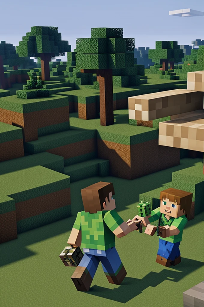 Steve de Minecraft comerciando con aldeanos de Minecraft 