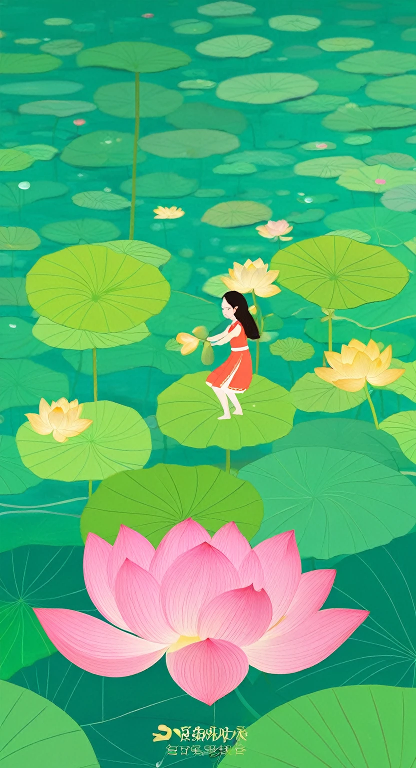 The poster is mainly pink,In the quiet wonderland,The breeze blows the green lotus leaves, The lotus is like a beautiful woman's smile,Glittering in the morning dew。The ancient pavilion is hidden among the hazy smoke and lush trees.,Like a beautiful woman wearing a light veil,Shy and waiting to bloom。The blue waves gently embrace the beautiful figure of Caiting,Bridge corridor,Like a poet humming, The drizzle falls on this quiet lake,Ripples,Like notes jumping on strings,Play a natural。Birds flying over the water,Leaving behind distant songs,All things grow in this peaceful and tranquil place,Only time flows slowly in silence,Freeze this moment of tranquility forever。 In this dream world,The fragrance of flowers,Heart changes with the scene,Every detail weaves a silent love song, Enjoy the lotus flowers and brew tea,Listen to the wind and talk about the past,Let the tranquility of paradise penetrate your heart,In this world outside the clock,Posthumous,With poetry。4k,Ultra HD