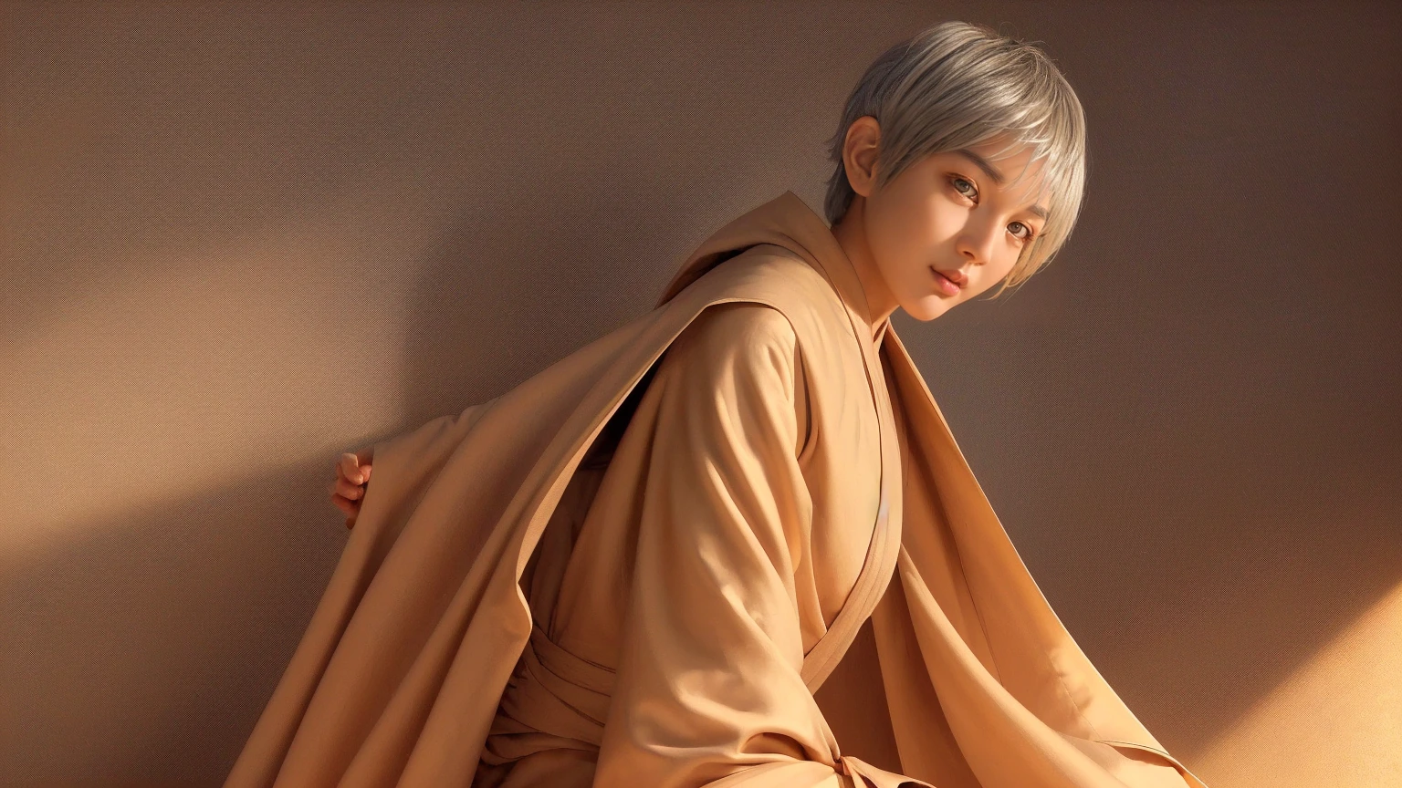 (Super detailed)),((illustration))，((masterpiece)),(((need))),((fine、Highest quality CG Unity 8K wallpapers，masterpiece），（（4k，masterpiece，best quality）），Girl with short silver hair，Golden pupils，Western monk robes，The monk&#39;s robe is covered with thorns，Sun hat，Lots of warm colors，sunshine，Standing on the cliff，brush，There is a drawing board on the side，In the city，The feet have been twisted，Behind me is a huge tree full of brains，Bird&#39;s-eye view，