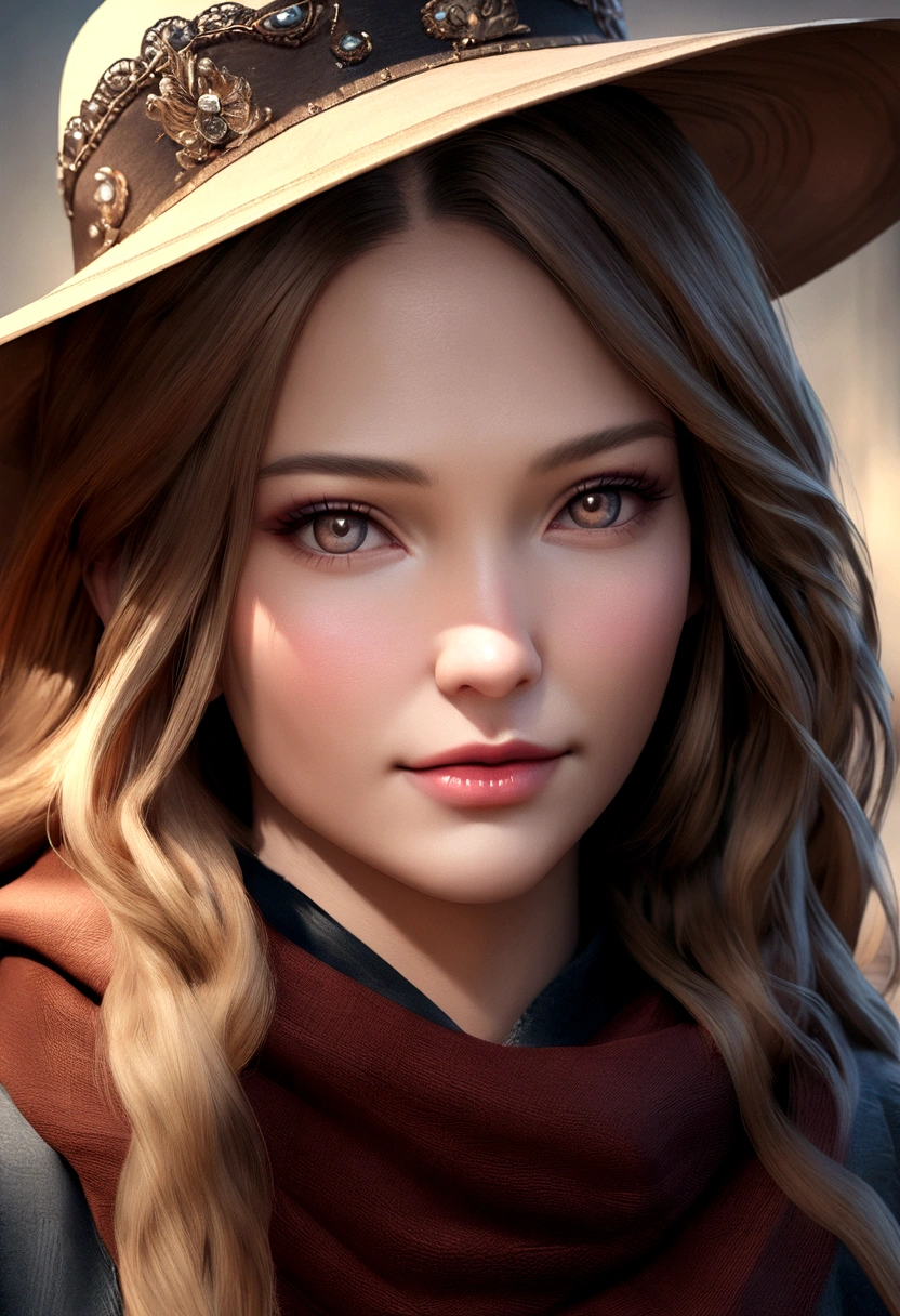 Aravud women,Long hair,Wearing a hat and scarf, realistic digital art 4k, realistic digital art 4k, Soft portrait shots 8 k, photorealistic art style, photoReal beautiful face, Realistic Portraits, Beautiful digital artwork, Real beautiful face, realistic art style, 3D Rendering Character Art 8k, beautiful realistic face, Stunningly realistic graphics