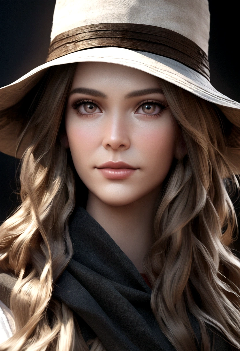 Aravud women,Long hair,Wearing a hat and scarf, realistic digital art 4k, realistic digital art 4k, Soft portrait shots 8 k, photorealistic art style, photoReal beautiful face, Realistic Portraits, Beautiful digital artwork, Real beautiful face, realistic art style, 3D Rendering Character Art 8k, beautiful realistic face, Stunningly realistic graphics