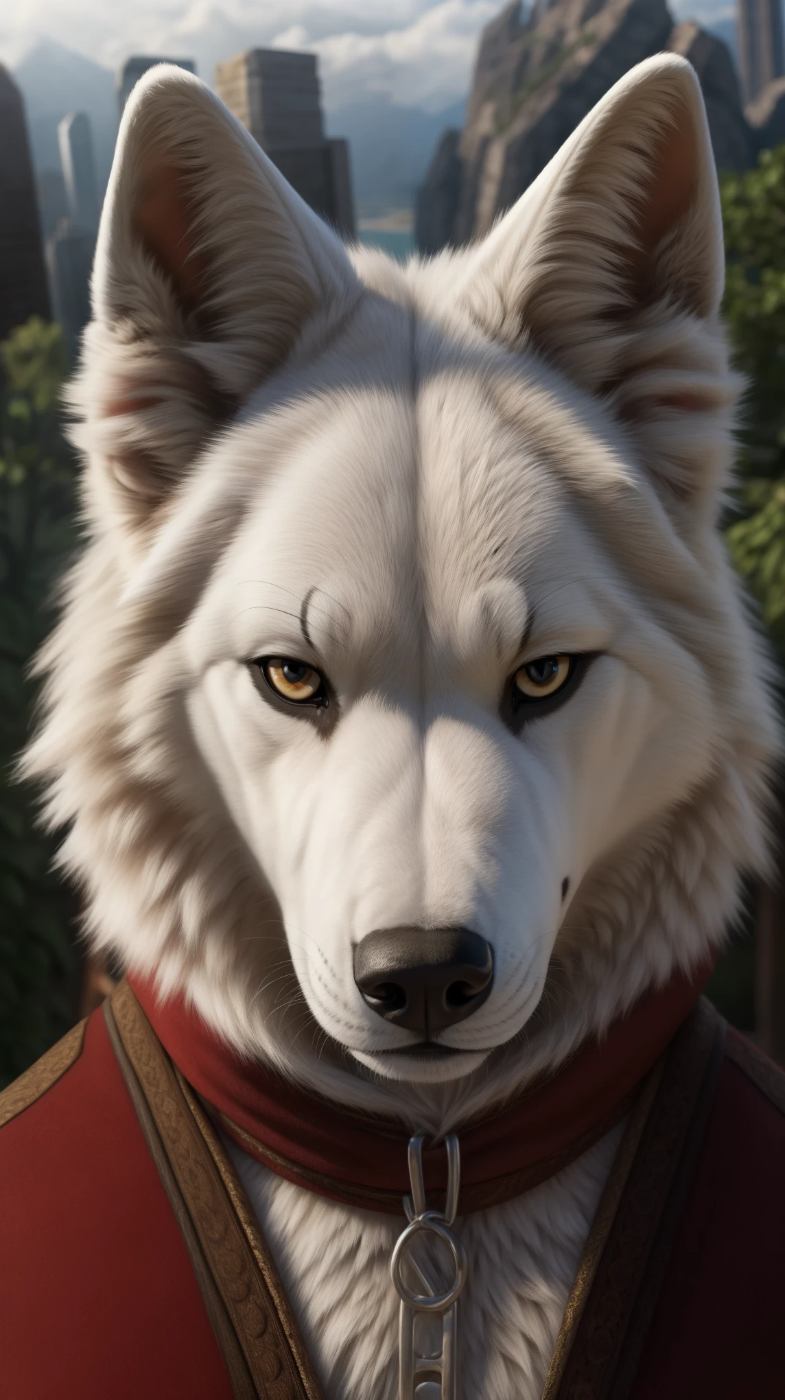 White wolf Looking at the viewer