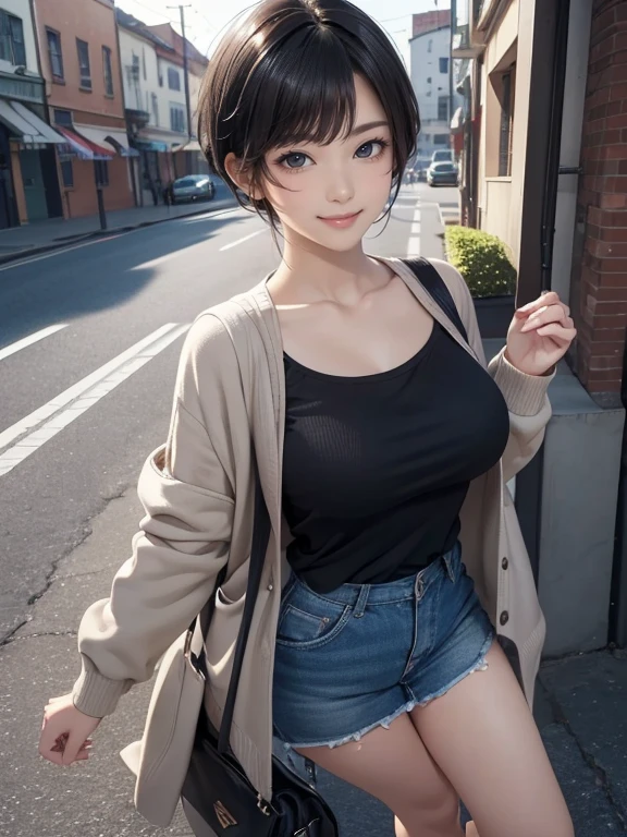 View your viewers,Female college student,Leaning forward,(Random cute clothes),(Random Animation Pose),(Random full body shots),(Thin type),(Very large breasts),(Black Short Hair)(Pixie Cut),(Best image quality, (8k), Ultra-realistic, 最high quality, high quality, High resolution, high qualityの質感, Attention to detail, Beautiful details, Fine details, Highly detailed CG, Detailed Texture, Realistic facial expressions, masterpiece, in front),(Wear glasses:1.1)