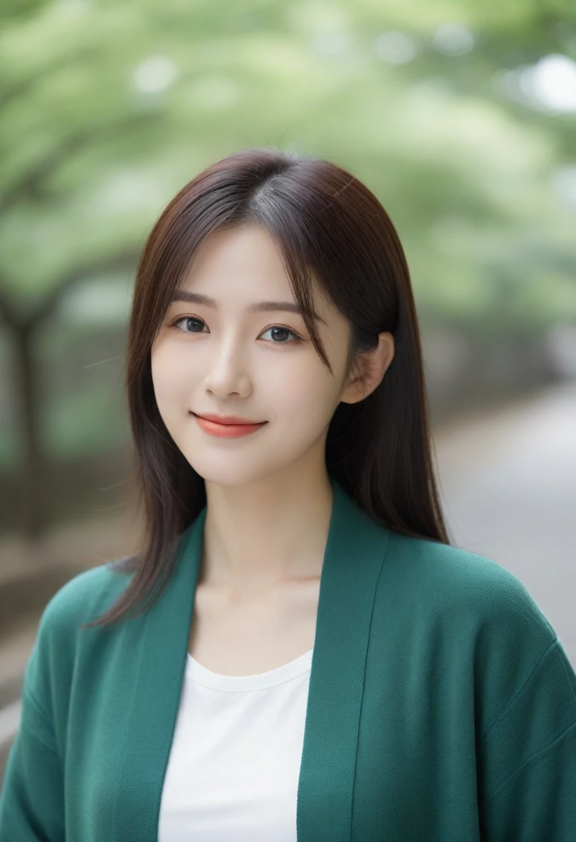 8k, Ultra-high resolution, Highest quality, masterpiece, 三分割法によるphotograph,Surreal, photograph, 1 girl, (:1.3), pretty girl, Cute face, Beautiful eyes in every detail, 細かくdetailedに,masterpiece,, One Girl:1.2, Japan Female Announcer,Young Wife,Urban area,street tree,green,White shirt,cardigan,Summer knitwear,Full of cleanliness,A carefree smile,Healing the heart,Looking at the audience、beauty,Long neck、Laugh a little、Please close your mouth and laugh、(((Ideal body type))),A-cup small breasts :2,、Portraiture:2、Perfect Anatomy、鮮明なdetailed、detailed、Surreal、Light and shadow,Strong light
