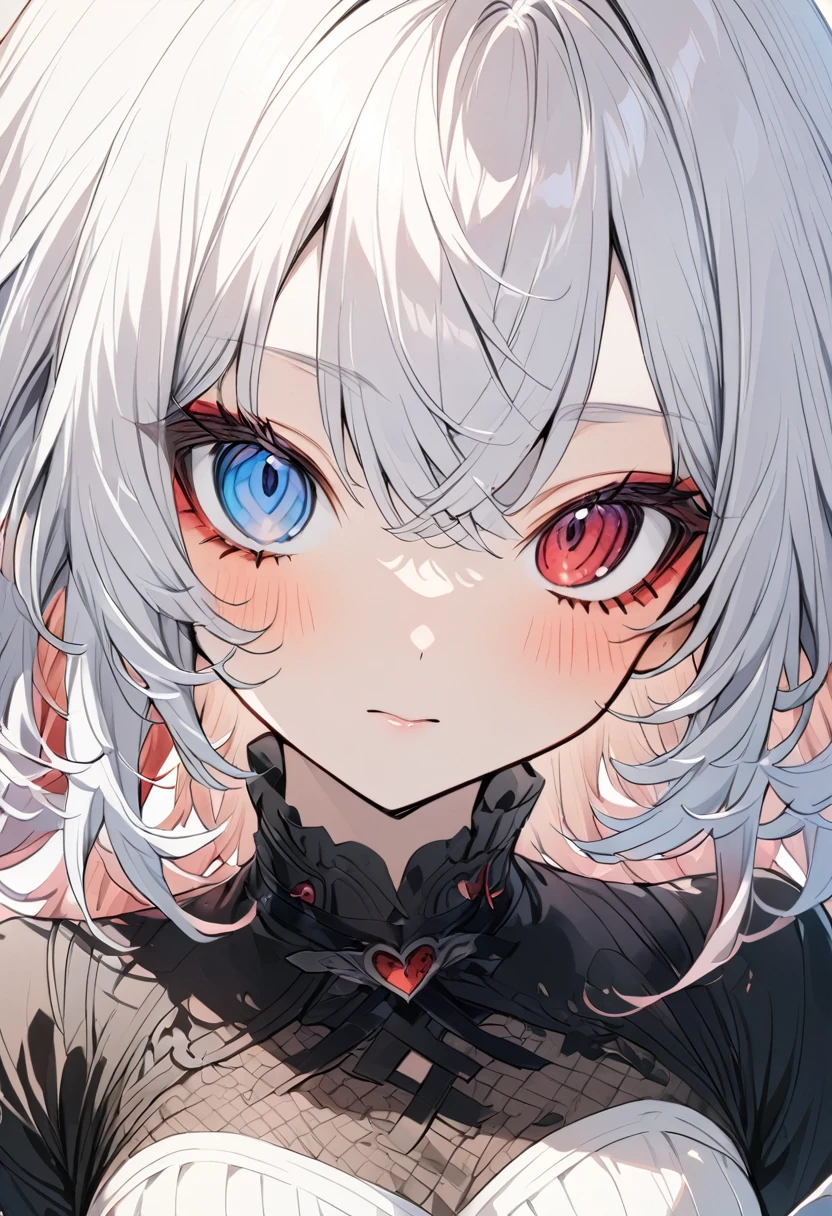 1girl, white hair, heterochromia, red eyes, blue eyes