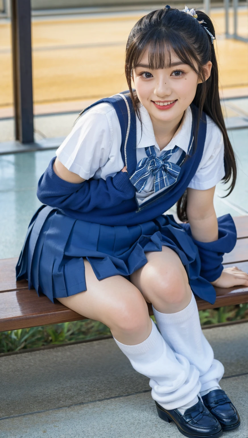 (photorealistic:1.4), best quality, masterpiece, raw 32k photo, (extremely detailed japanese beautiful girl), (extremely detailed eyes:1.2), (cute face:1.2), ultra-detailed, ultra high res, amazing, BREAK,sitting,
(school uniform:1.5), smile, (full body:1.2), detailed school girl, (disneyland:1.3), beautiful detailed girl, bangs, cute face, miniskirt,loafers, perfect legs, perfect hands