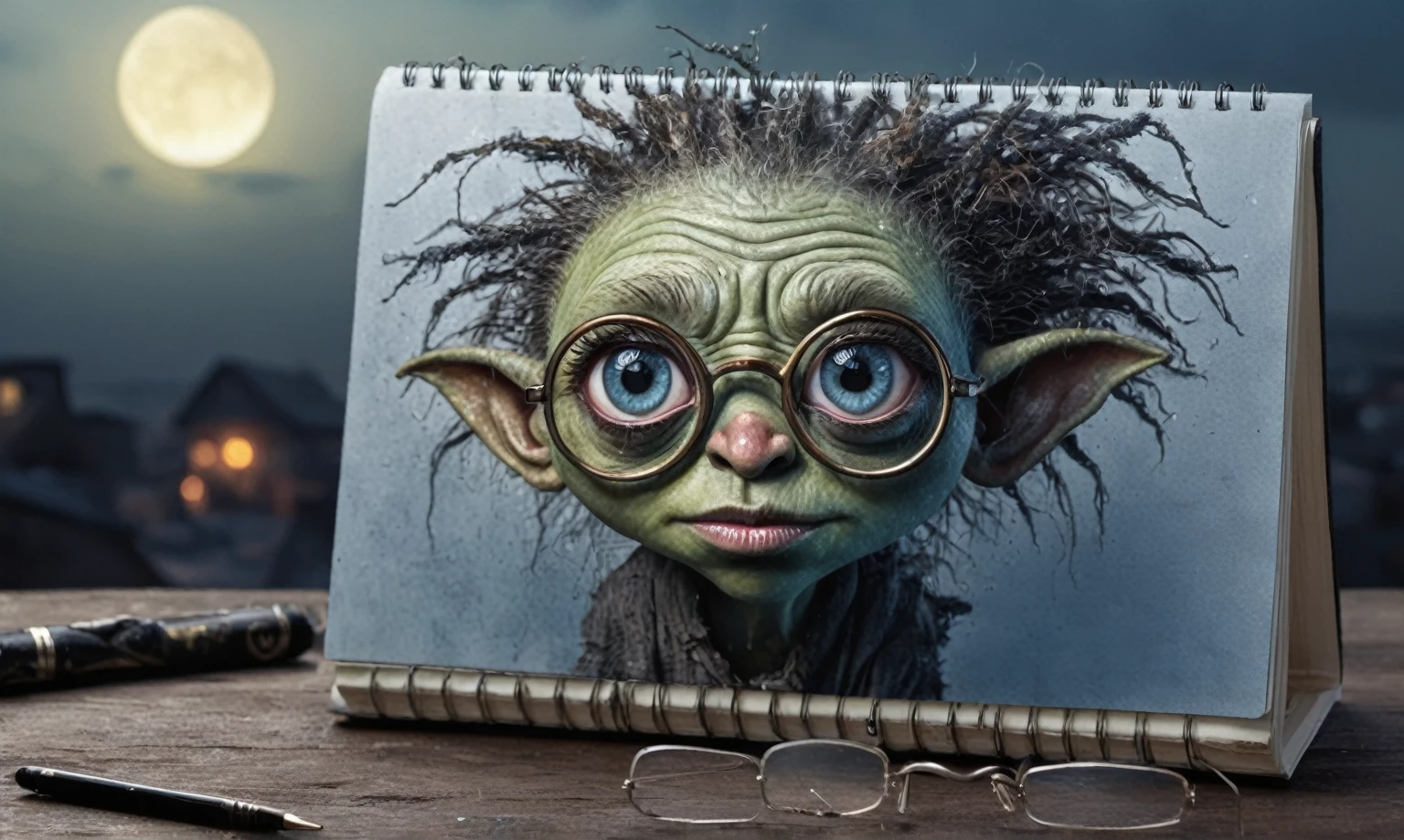 someone wrote a notepad with a heart on it and a pair of glasses, notebook, large)}], La Brea, [ forgetful ], fanart, special, doodle, [ realistic photo ]!!, [ [ hyperrealistic ] ], cute, on a notebook page, colored, wallpaper”, beautiful image, you're something special, childhood memory, beutiful, header text”,eyes extremely detailed,intricate details eyes,eyes extremely detailed, high detailed eyes,16k resolution, eyes anatomically correct,Ultra HD,HDR,hyper realism, hyper detailed,extremely Realism,Ultra Detailed,body logically correct,Extremely detailed,High contrast,Masterpiece,Realism,Ultra Detailed, intricate details,realistic humid leather, cinematic style,irina yermolova,high contrast,hdr,extremely detailed, [deep night landscape],masterpiece,intricate details,faded,eyes extremely detailed,Silverclaw,view from height,full-body-shot,High contrast,Masterpiece,Realistic,Ultra Detailed,intricate details,realistic humid skin,extremly intricate,realism,photorealism, cinematic style,irina yermolova,HDR,((Wangechi Quality)),extremely detailed, [night landscape],masterpiece,intricate details,faded,eyes extremely detailed, high detailed eyes,16k resolution,RAW, Nikon Z9,chinese orc's village of fishers on seaside,authentic,full body length,Labradorite babygirl,native italian troll ,pretty face,eyebrow up,full body shot,ominous landscape,glate gray atmosphere,by art Simon Stalenhag,Nicola Samori,(((Wangechi Mutu))),prime colors,urban,extremely detailed,masterpiece,intricate details,faded,eyes extremely detailed, high detailed eyes,4k resolution,RAW, Nikon Z9