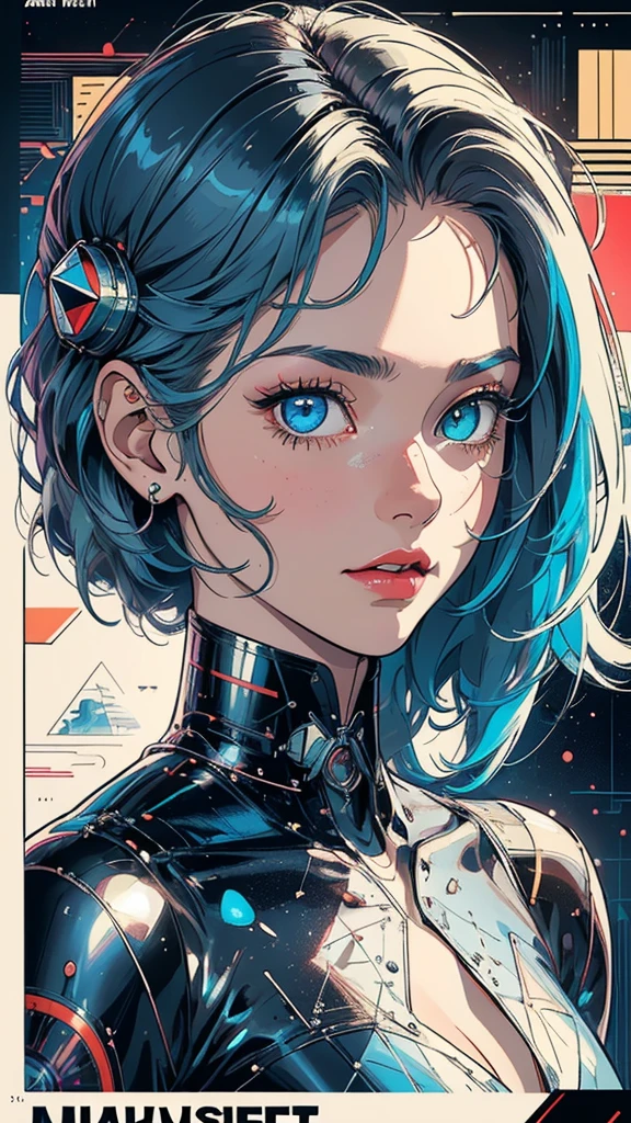 (((masterpiece, highest quality))),(((solo:1.2))),(((1girl:1.2))),32k wallpaper, very detailed, poster, vintage science fiction, 1960s,(((((geometric cinematic movie poster))))), (bauhaus), shape,(((abstract))), mid century modern, movie poster, vintage, Perfect Lady,1970's, halftone, speech bubble,(((portfolio,Close-up))),(((various angle))),(((bust up))),((highlight)),Vast landscape,((((heterochromia)))),(((complete. detailed face))),(((Extremely talented))),(((most complecated machine)))