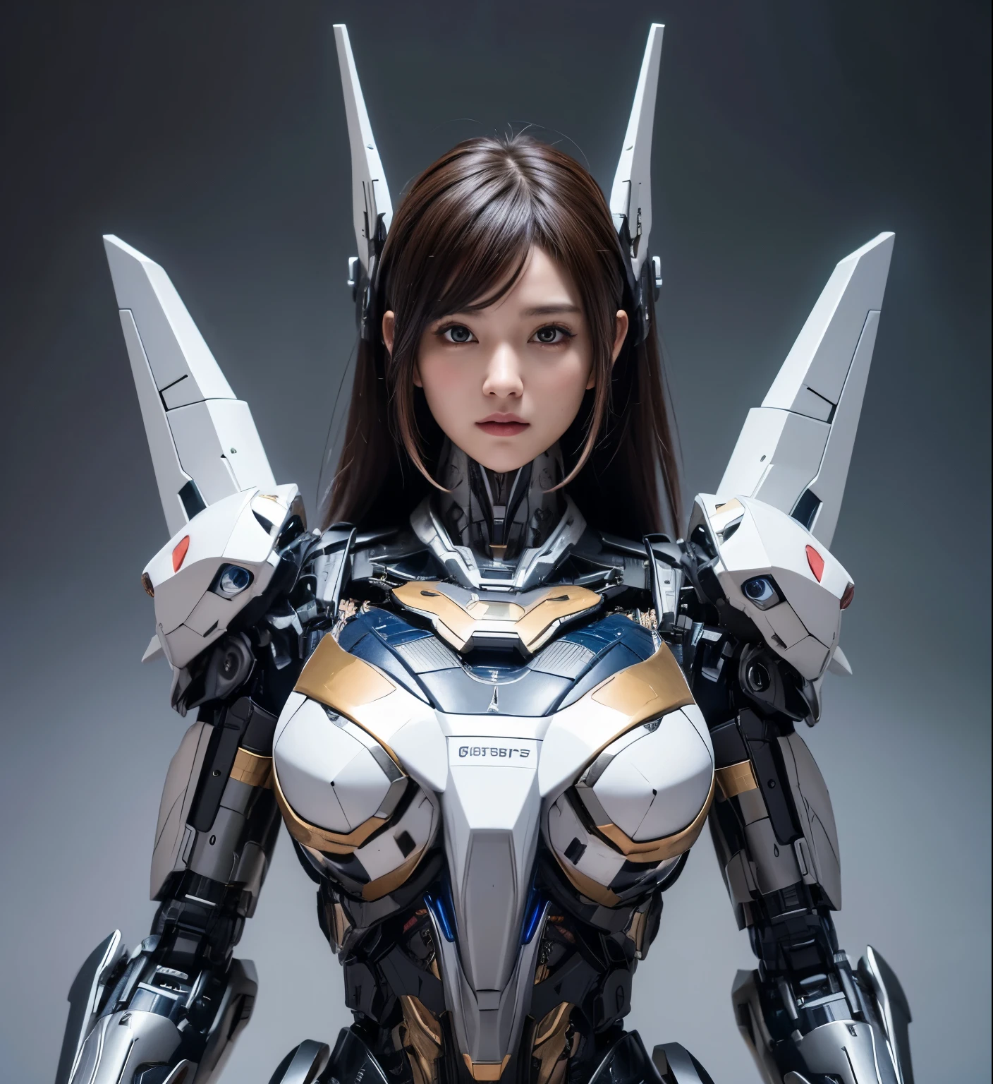 Textured skin, Super Detail, high details, High quality, Best Quality, hight resolution, 1080p, hard disk, Beautiful,(Super Heroine),Oppai Missile,beautiful cyborg woman,Mecha Cyborg Girl,Battle Mode,Girl with a Mecha Body,She wears a battle cyborg mech with a weapon,Fulll body Shot