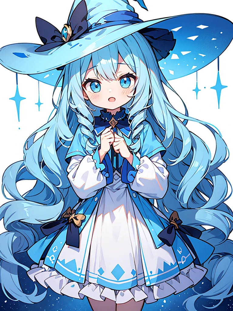 hyper cute shota,light blue witch hat,ultra long wide curl twin-drill hair,great volume hair,
