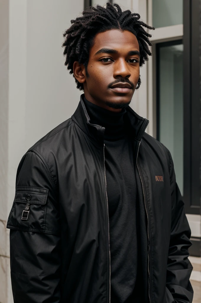 Boy full Black face in black Jacket 
