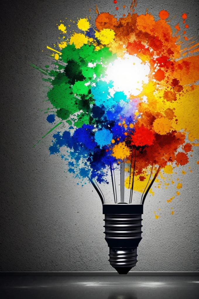 Creative colored light bulb explosion with shards and paint, a creative idea. Think different, concept. Business, ideas and the discovery of new technology