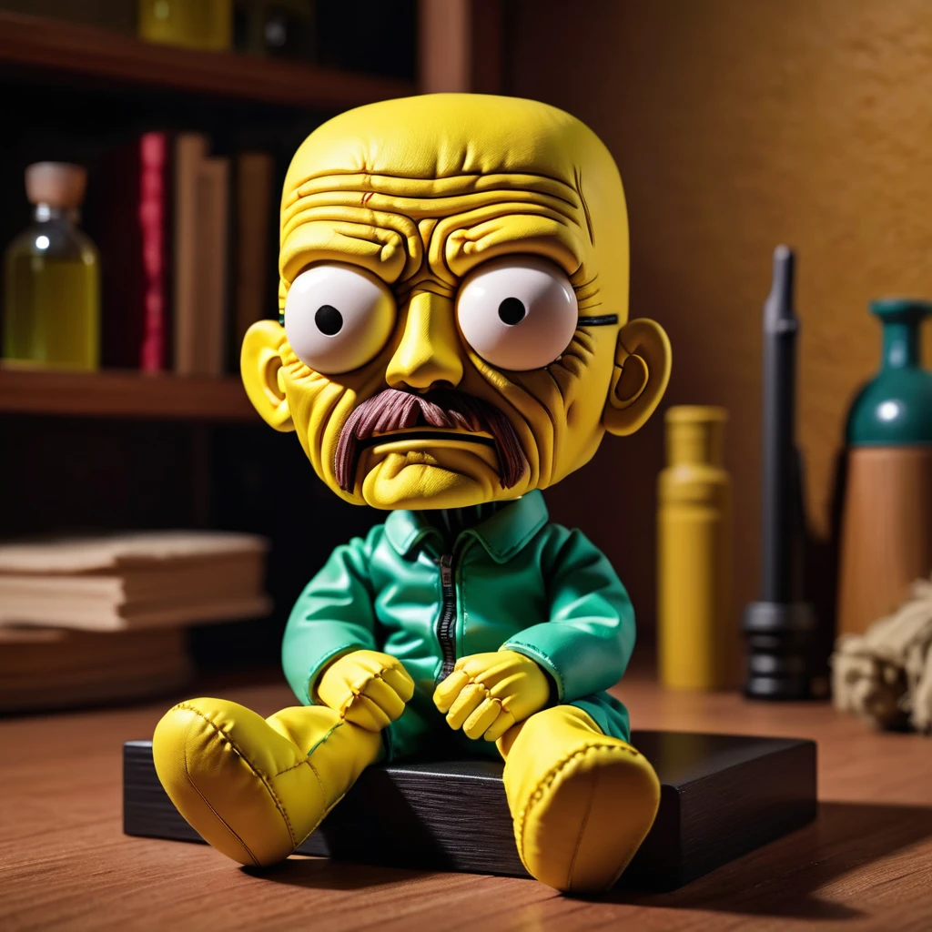 (knitted toy voodoo doll:1.0), sitting on the podium, solid color around, (Walter White from Breaking Bad:1.0), in Walter White's clothes, the atmosphere of the series Breaking Bad, best quality, masterpiece, detailed soft oil painting, detailed background, dramatic cinematic lighting, soft edge lighting, professional, dramatic lighting, hard edge lighting, ultra quality, 4k, masterpiece, best quality, 8k, ultra high definition, high resolution, extremely detailed