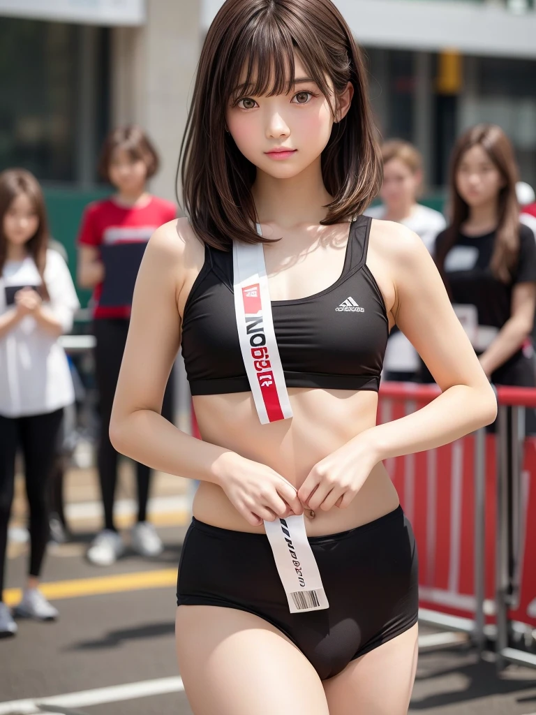 RAW image quality、8K quality, Detailed CG image, ({10世代woman, hundreds of girls, thousands of girls, multiple girls:1.4)), ((many girls, girls only, crowd shot, girls are friends:1.4}), (Everyone is running at full speed:1.4)、(very dense:1.4)、だらしないsmile, troubled face、Shout、expression of pain、smile、looking at the viewer, ヘーゼルcolorの瞳, very detailed, 茶colorの頭髪, blonde hair, 赤colorのヘア, 黒colorの髪が, {{bikini, color々play sports often, running pants, Bib:1.4}}, Huge , ((Everyone wears the relay sash on their shoulders.:1.4))marathon relay tournament, Wide asphalt road, (((group of girls:1.4))), ((adhesion:1.4)), woman&#39;team marathon tournament, 最high quality, high quality, very detailedアニメのスクリーンキャップ, Brainwashed girl、(Marathon Venues), look at the camera, city/A sky lined with lenses that look like skyscrapers、