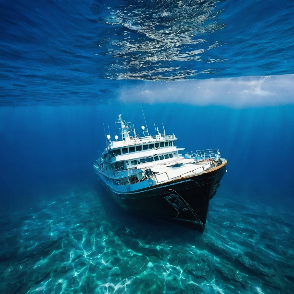 Sea，Underwater Ship，The waves lapping against the boat，the 60&#39;s，Lots of people by the sea，man，woman，British，Hugged，respectively，pain，Low saturation photography，high quality，high resolution