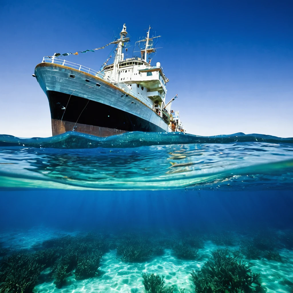 Sea,Underwater Ship,The waves lapping against the boat,the 60's,Lots of people by the sea,man,woman,British,Hugged,respectively,pain,Low saturation photography,high quality,high resolution