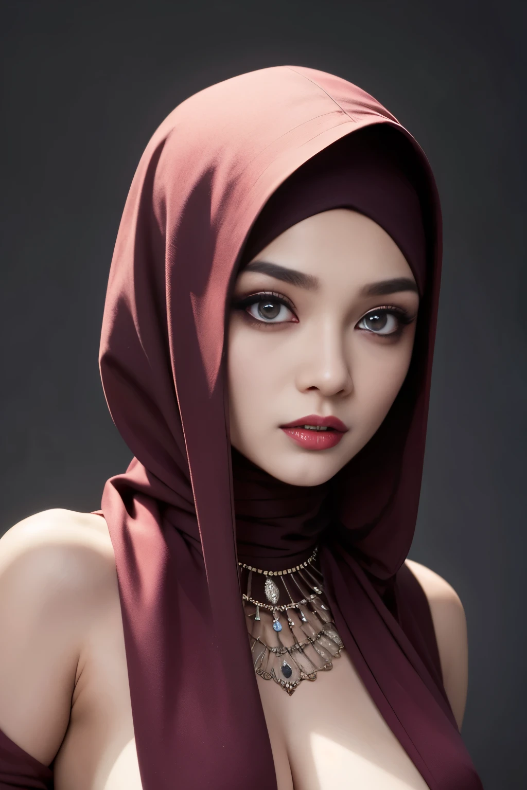 nsfw, porn, topless, blood, horror, fang, vampire, hijabi, Absurd, ultra-detailed, high quality, masterpiece, detailed face, beautiful eyes(detailed eyes)