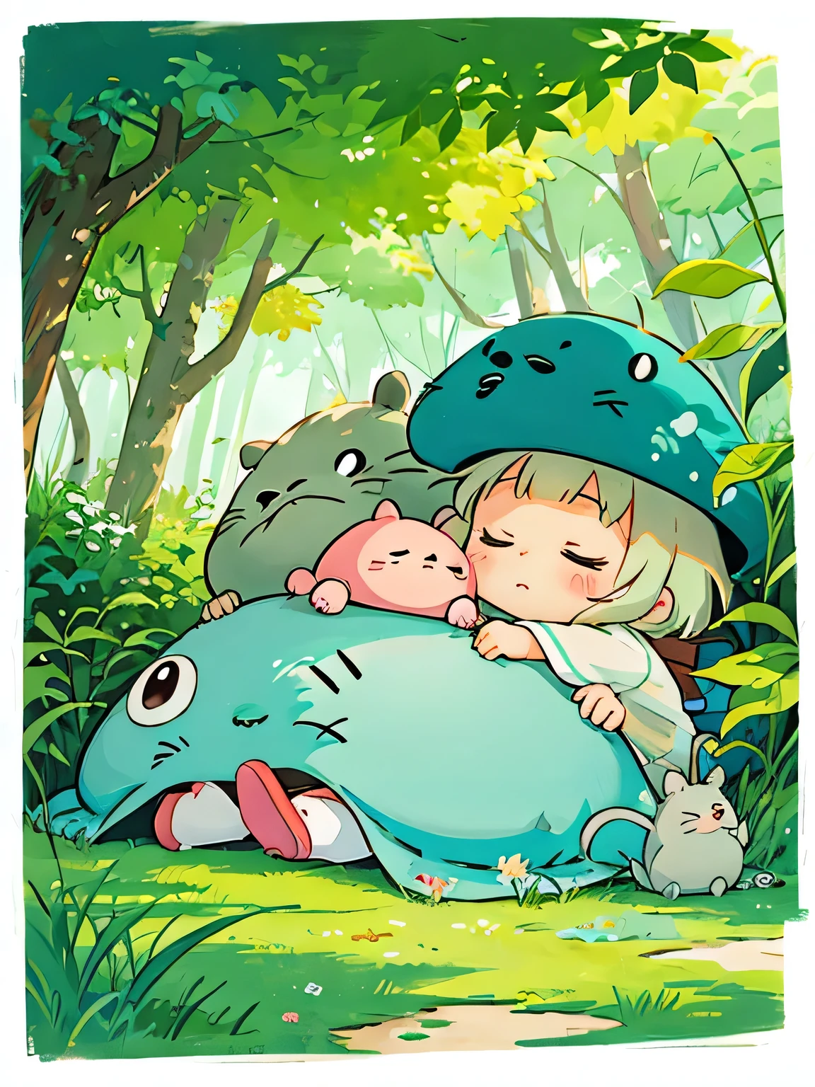 hayao Miyazaki、Kawaii Design, most beautiful girl ever、Chibi, afternoon nap、Totoro Forest