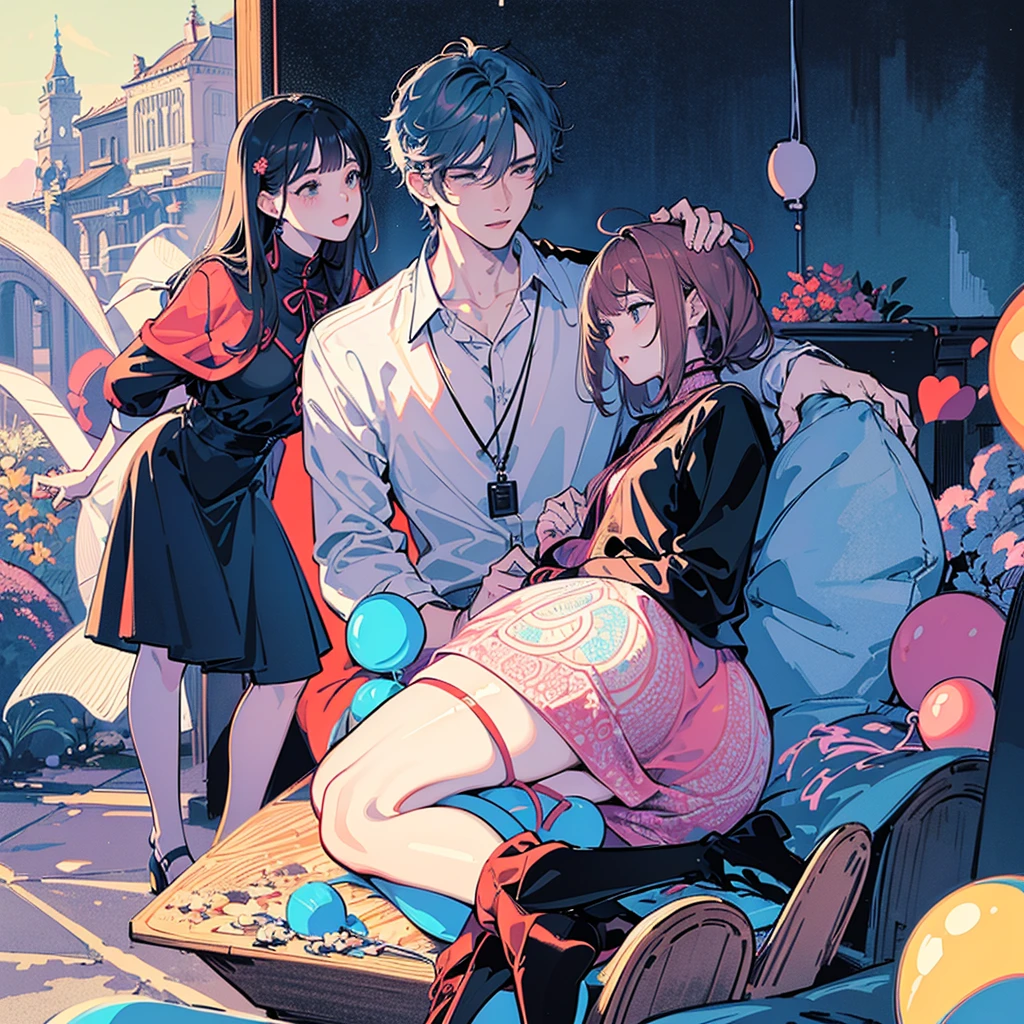 a drawing of a man and woman kissing each other with balloons in the background, perfect lineart, extremely fine ink lineart, clean lineart, line art!!, inspired by Hal Foster, thick lineart, outline sketch, concept art of love, outline art, inspired by Naka Bokunen, line art colouring page, lineart, intense line