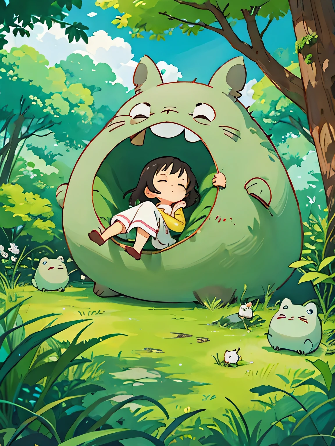 hayao Miyazaki、Kawaii Design, most beautiful girl ever、Chibi, afternoon nap、Totoro Forest