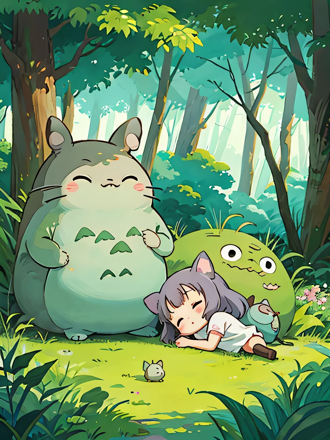 hayao Miyazaki、Kawaii Design, most beautiful girl ever、Chibi, afternoon nap、Totoro Forest